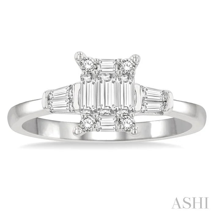Emerald Shape Fusion Diamond Engagement Ring