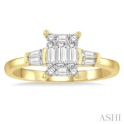 Emerald Shape Fusion Diamond Engagement Ring