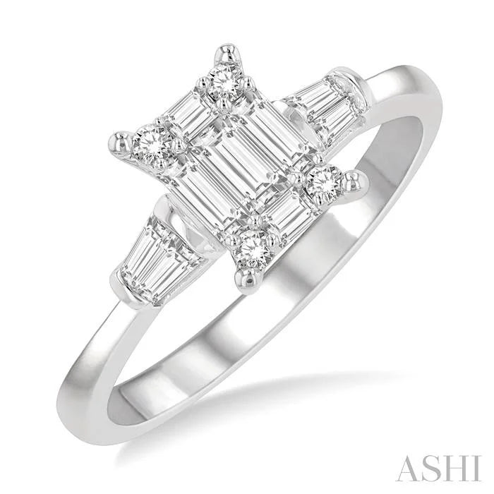 Emerald Shape Fusion Diamond Engagement Ring