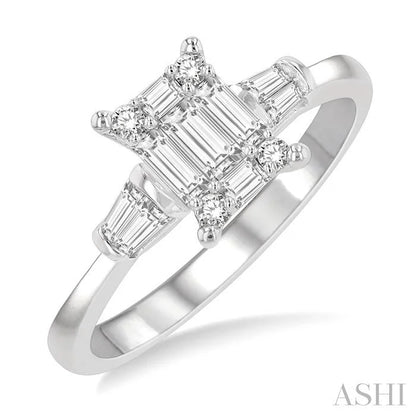 Emerald Shape Fusion Diamond Engagement Ring