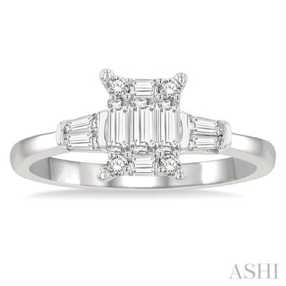 Emerald Shape Fusion Diamond Engagement Ring