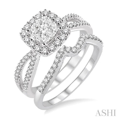 Cushion Shape Halo Lovebright Diamond Wedding Set