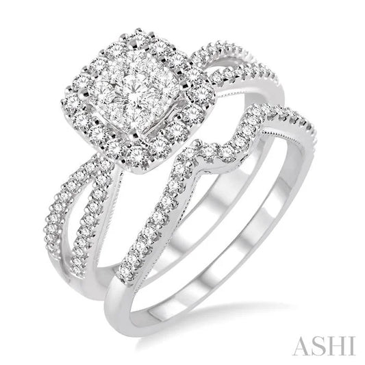 Cushion Shape Halo Lovebright Diamond Wedding Set