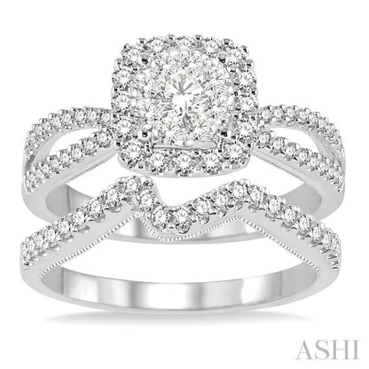Cushion Shape Halo Lovebright Diamond Wedding Set