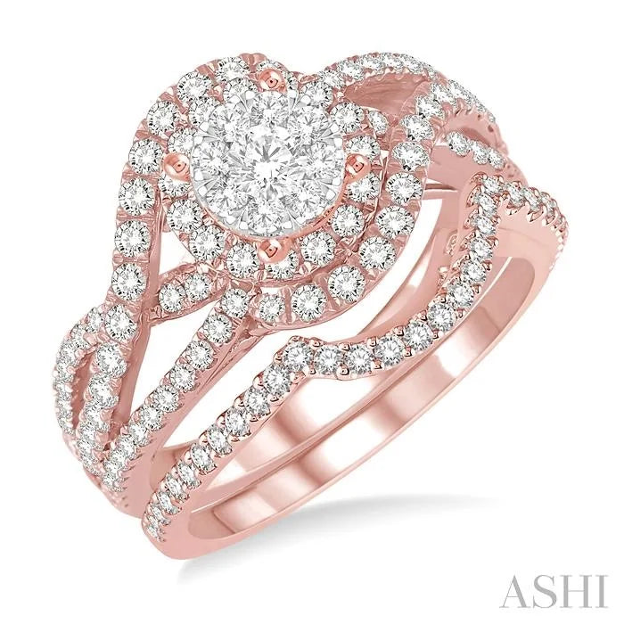 Round Shape Halo Lovebright Diamond Wedding Set