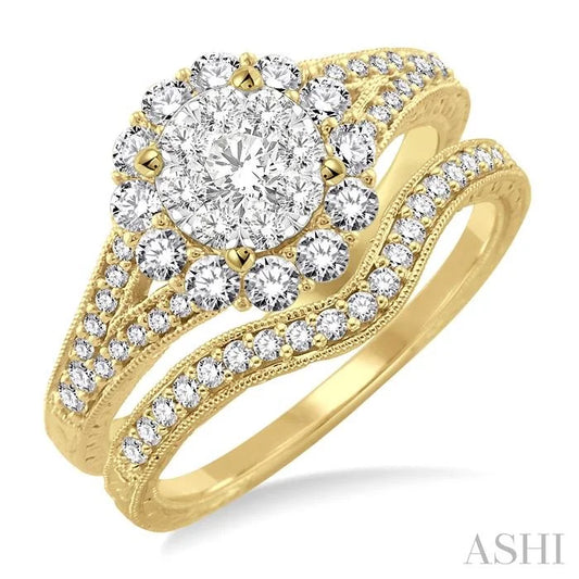 Round Shape Halo Lovebright Diamond Wedding Set