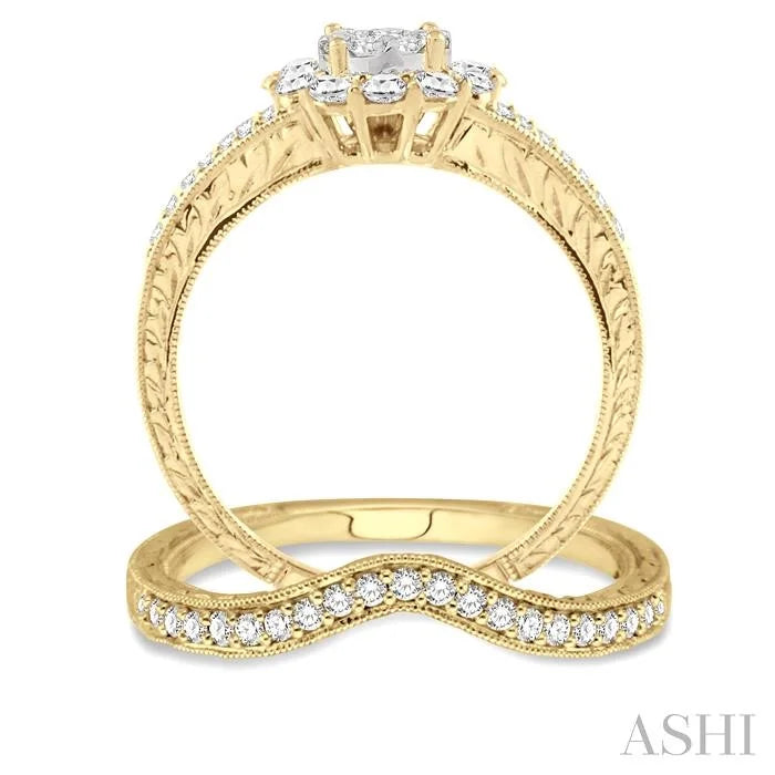 Round Shape Halo Lovebright Diamond Wedding Set