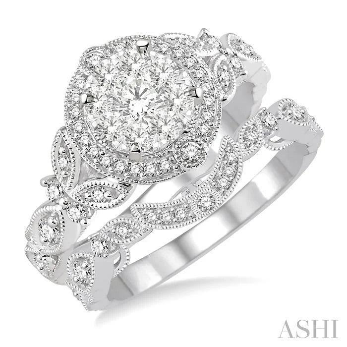 Round Shape Halo Lovebright Diamond Wedding Set