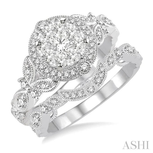 Round Shape Halo Lovebright Diamond Wedding Set