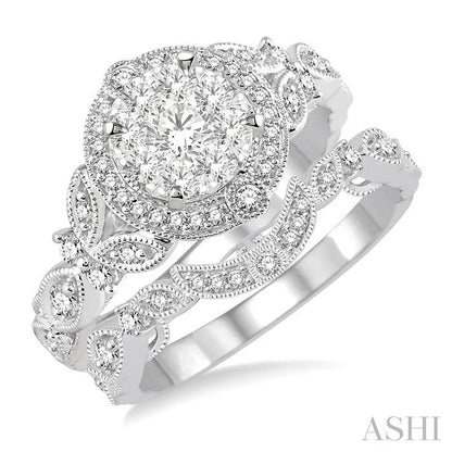 Round Shape Halo Lovebright Diamond Wedding Set