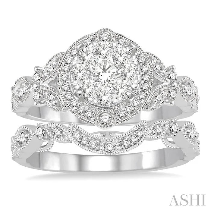 Round Shape Halo Lovebright Diamond Wedding Set