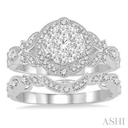 Round Shape Halo Lovebright Diamond Wedding Set