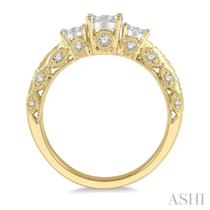 Round Shape Past Present & Future Lovebright Diamond Engagement Ring