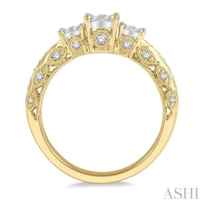 Round Shape Past Present & Future Lovebright Diamond Engagement Ring