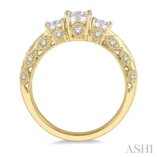 Round Shape Past Present & Future Lovebright Diamond Engagement Ring