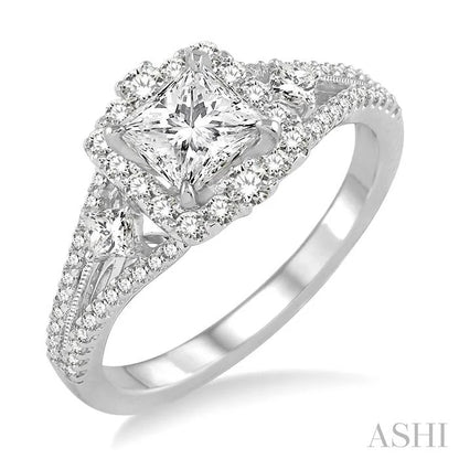 Princess Shape Halo Diamond Engagement Ring