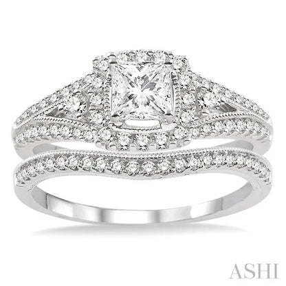 Princess Shape Halo Diamond Wedding Set