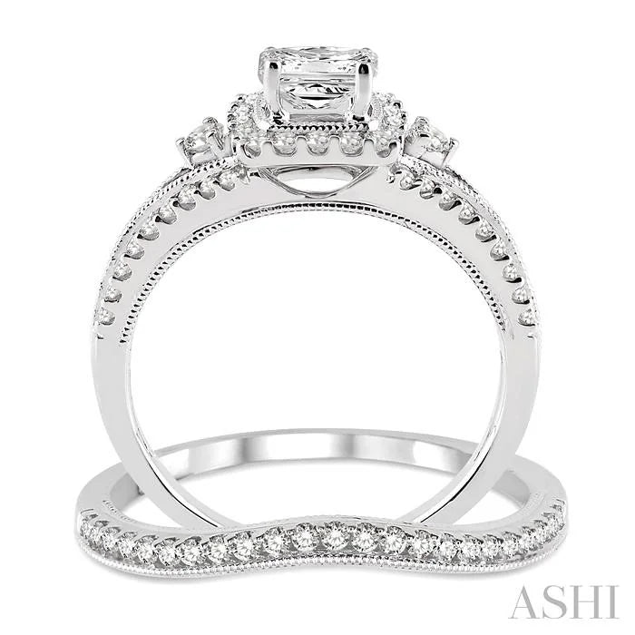 Princess Shape Halo Diamond Wedding Set