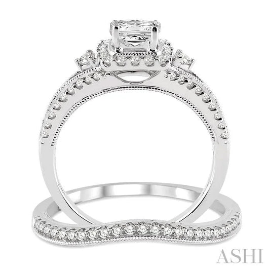 Princess Shape Halo Diamond Wedding Set