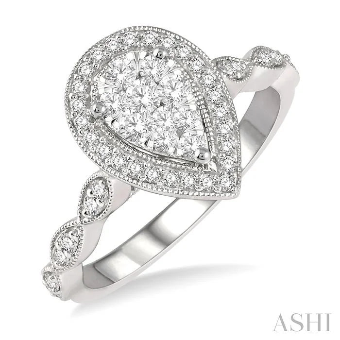 Pear Shape Halo Lovebright Diamond Engagement Ring