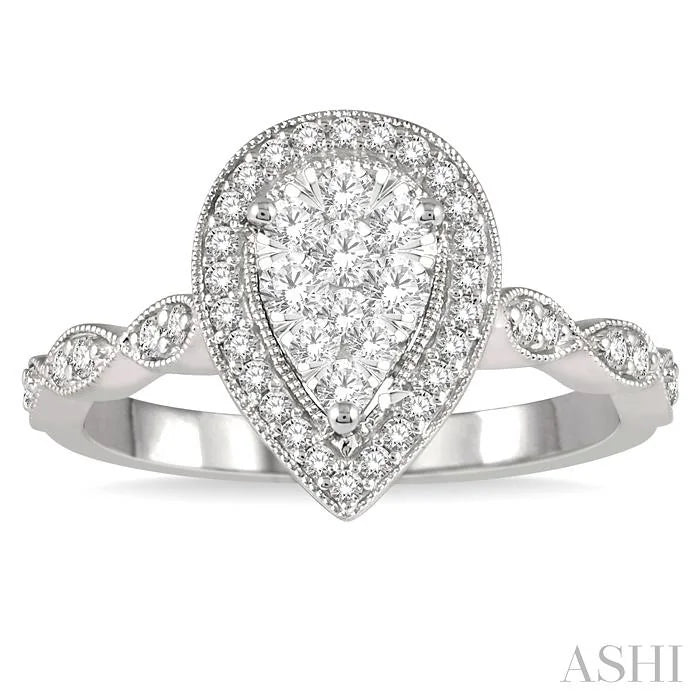 Pear Shape Halo Lovebright Diamond Engagement Ring