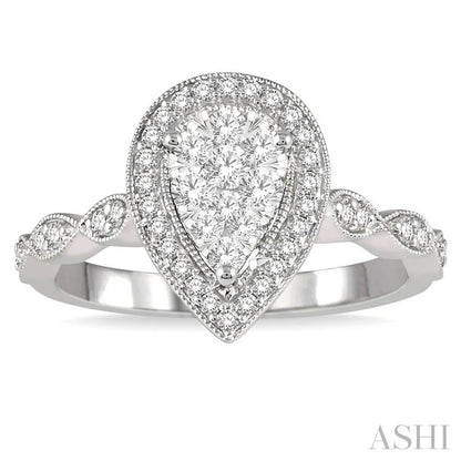 Pear Shape Halo Lovebright Diamond Engagement Ring