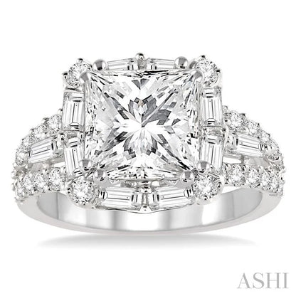Princess Shape Semi-Mount Halo Diamond Engagement Ring