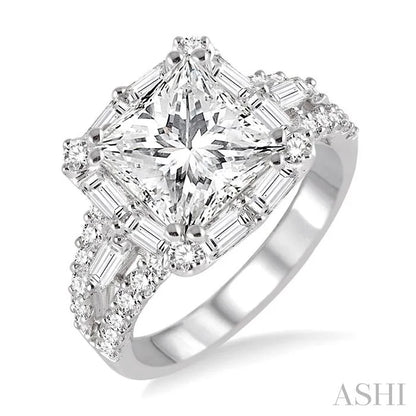 Princess Shape Semi-Mount Halo Diamond Engagement Ring