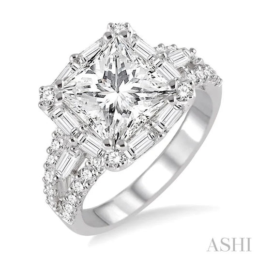 Princess Shape Semi-Mount Halo Diamond Engagement Ring