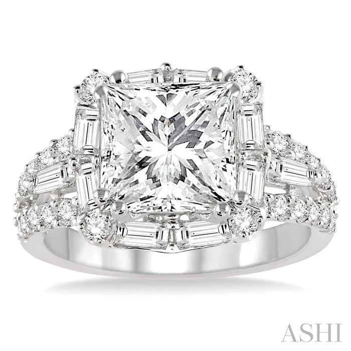 Princess Shape Semi-Mount Halo Diamond Engagement Ring