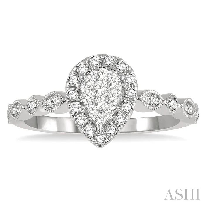 Pear Shape Halo Lovebright Diamond Engagement Ring
