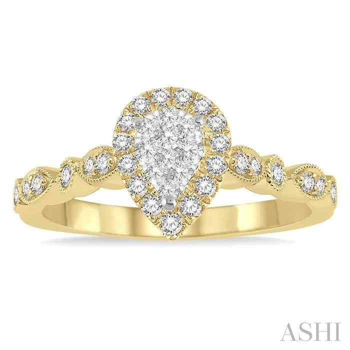 Pear Shape Halo Lovebright Diamond Engagement Ring