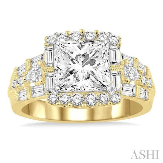 Princess Shape Semi-Mount Halo Diamond Engagement Ring