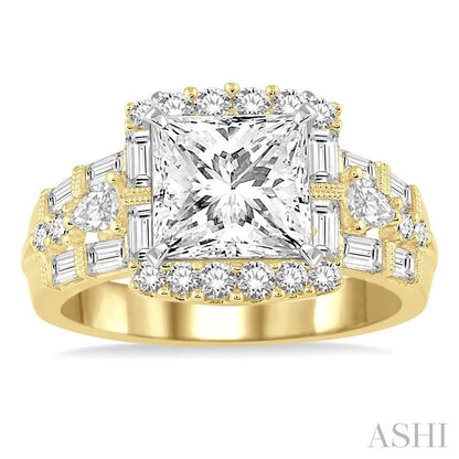 Princess Shape Semi-Mount Halo Diamond Engagement Ring