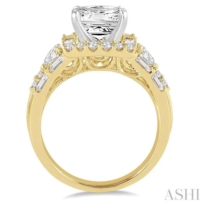 Princess Shape Semi-Mount Halo Diamond Engagement Ring