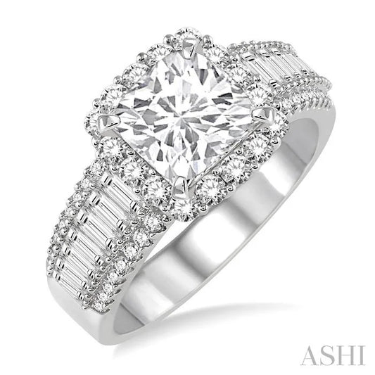 Cushion Shape Semi-Mount Halo Diamond Engagement Ring
