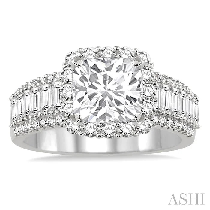 Cushion Shape Semi-Mount Halo Diamond Engagement Ring