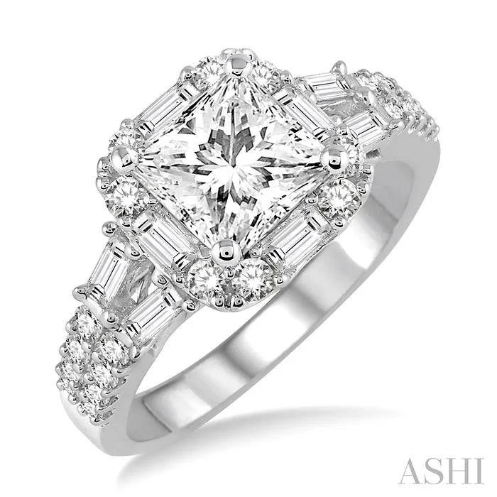 Princess Shape Semi-Mount Halo Diamond Engagement Ring