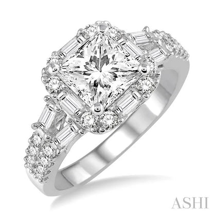 Princess Shape Semi-Mount Halo Diamond Engagement Ring