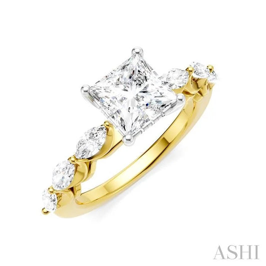 Princess Shape Semi-Mount Diamond Engagement Ring