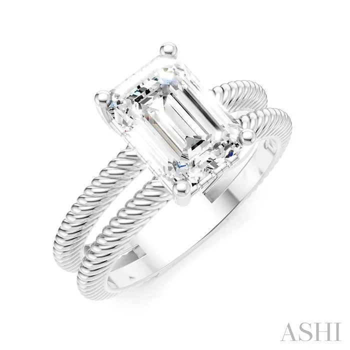 Emerald Shape Semi-Mount Diamond Engagement Ring