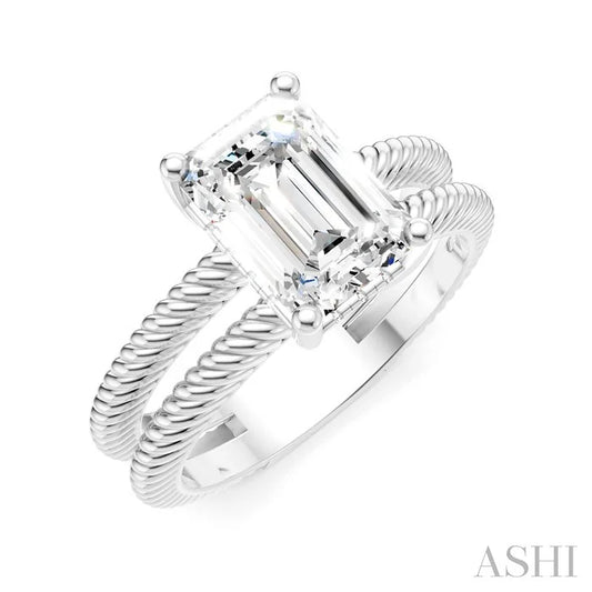 Emerald Shape Semi-Mount Diamond Engagement Ring