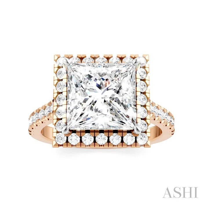 Princess Shape Semi-Mount Halo Diamond Engagement Ring