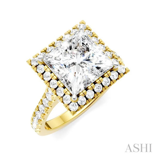 Princess Shape Semi-Mount Halo Diamond Engagement Ring