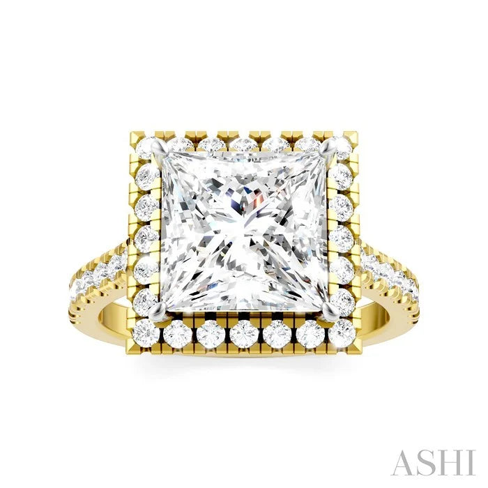 Princess Shape Semi-Mount Halo Diamond Engagement Ring