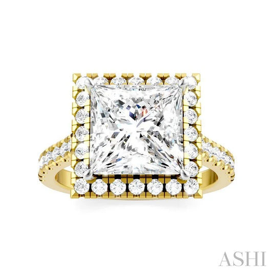 Princess Shape Semi-Mount Halo Diamond Engagement Ring