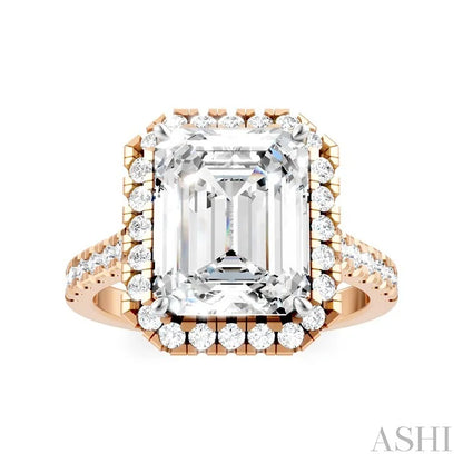 Emerald Shape Semi-Mount Halo Diamond Engagement Ring
