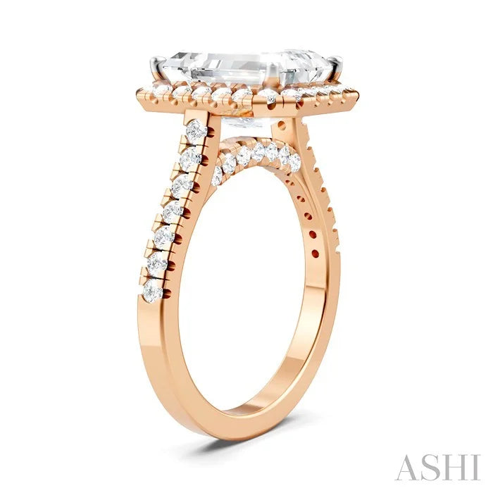 Emerald Shape Semi-Mount Halo Diamond Engagement Ring
