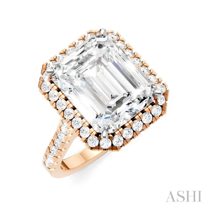 Emerald Shape Semi-Mount Halo Diamond Engagement Ring