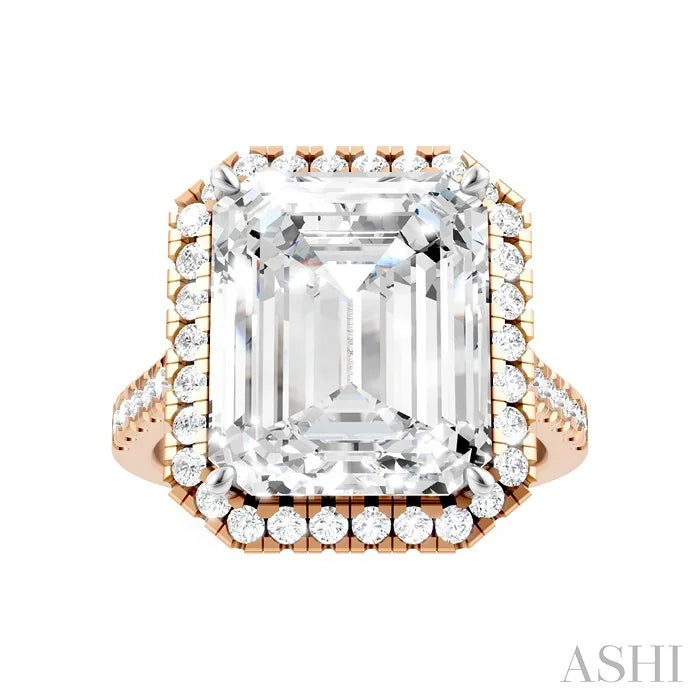 Emerald Shape Semi-Mount Halo Diamond Engagement Ring